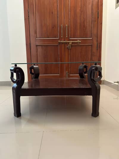 3 piece set Drawing centre and 2 side table with glass top