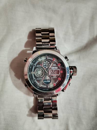 skmei date and time watch silver chain