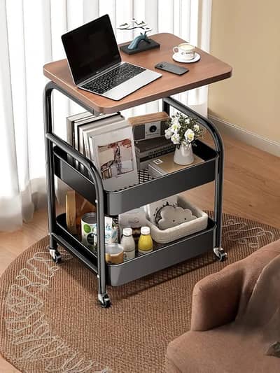 Luxury Rolling Side Table With Storage Shelves – Modern Multi-Purpose