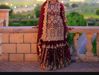Wedding Bridal Mahroon Sharara with shirt