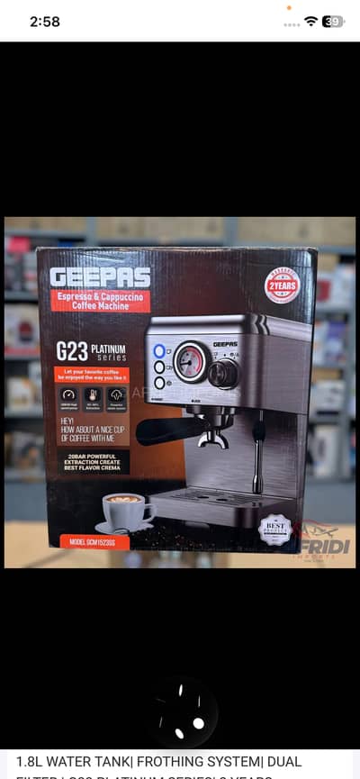 Brand New Geepas G23 Espresso & Cappuccino Machine