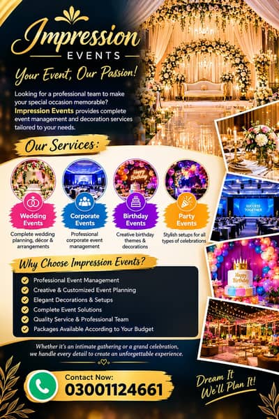 Wedding & Event Planning and Decoration Services | Services in Lahore