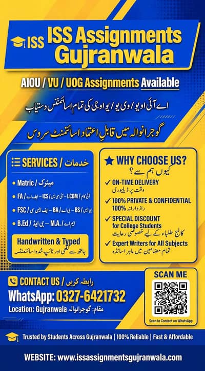AIOU assignment +Workshop - BS Eng,FA, Matric , Guj. satellite Town