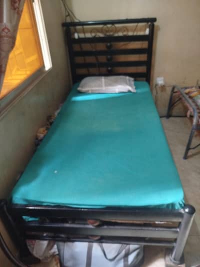 road iron single bed with mattress