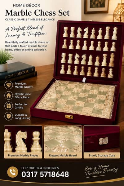 Premium Marble Chess Set – Elegant Home Décor & Luxury Gift