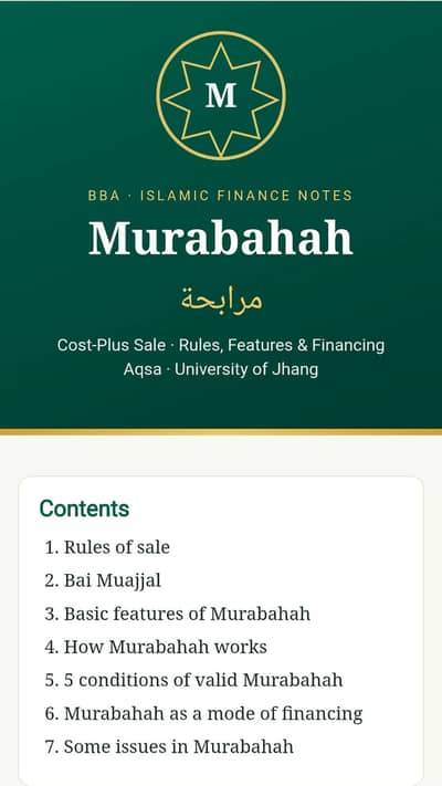 BBA Islamic Finance Notes - Murabahah Study Material