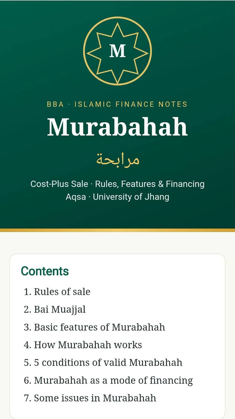 BBA Islamic Finance Notes - Murabahah Study Material 0