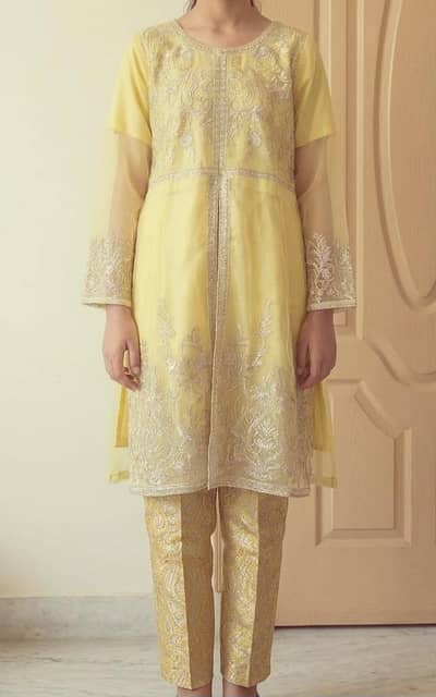 Embroidered Net With Jamawar Inner And Jamawar Traouser