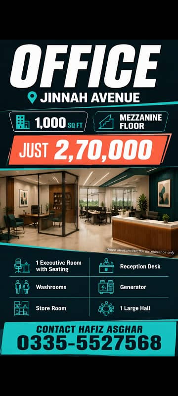 Blue area office 1000 square feet jinnah avenue for Rent