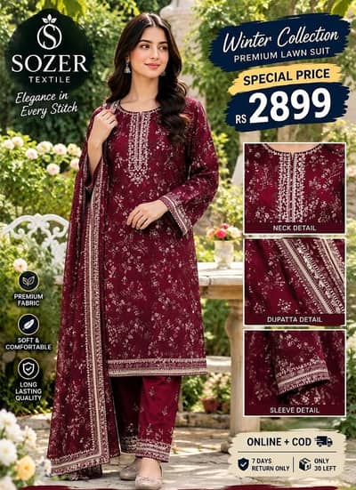 Sozer Textile 3-Piece Suit | Wholesale Rate | Women Fashion