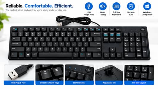 New Dell USB Keyboard | Full Size | Numeric Keypad | Black