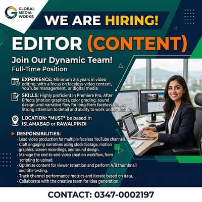 We are offering a Video Editing job