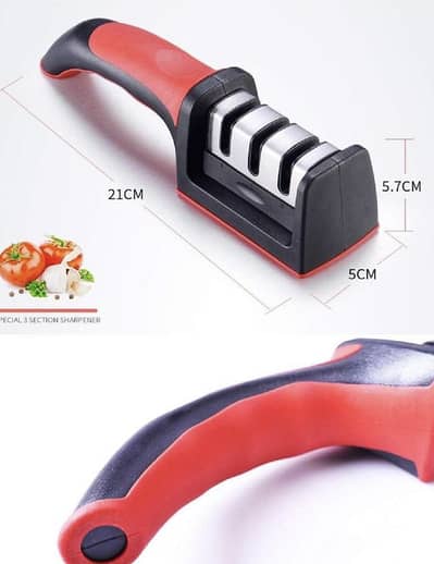 3-in-1 Knife sharpner Black and red colour stainless steel