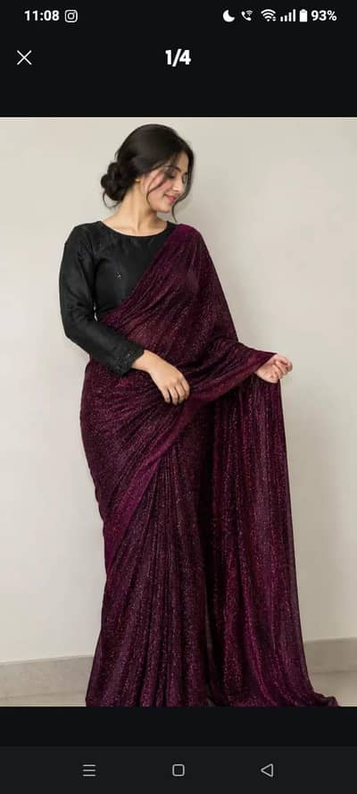 Black Sequin Top + Magenta 3-Piece Set moonlight Saree