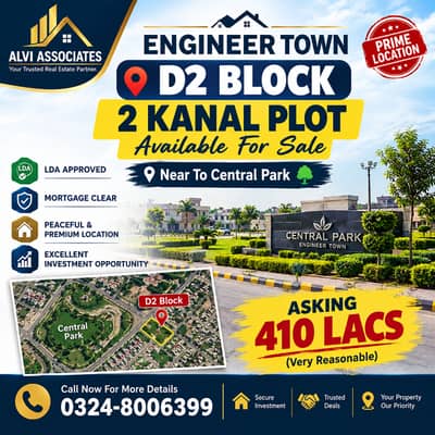 2 Kanal Plot for Sale in Engineer Town D2 Block Near Central Park