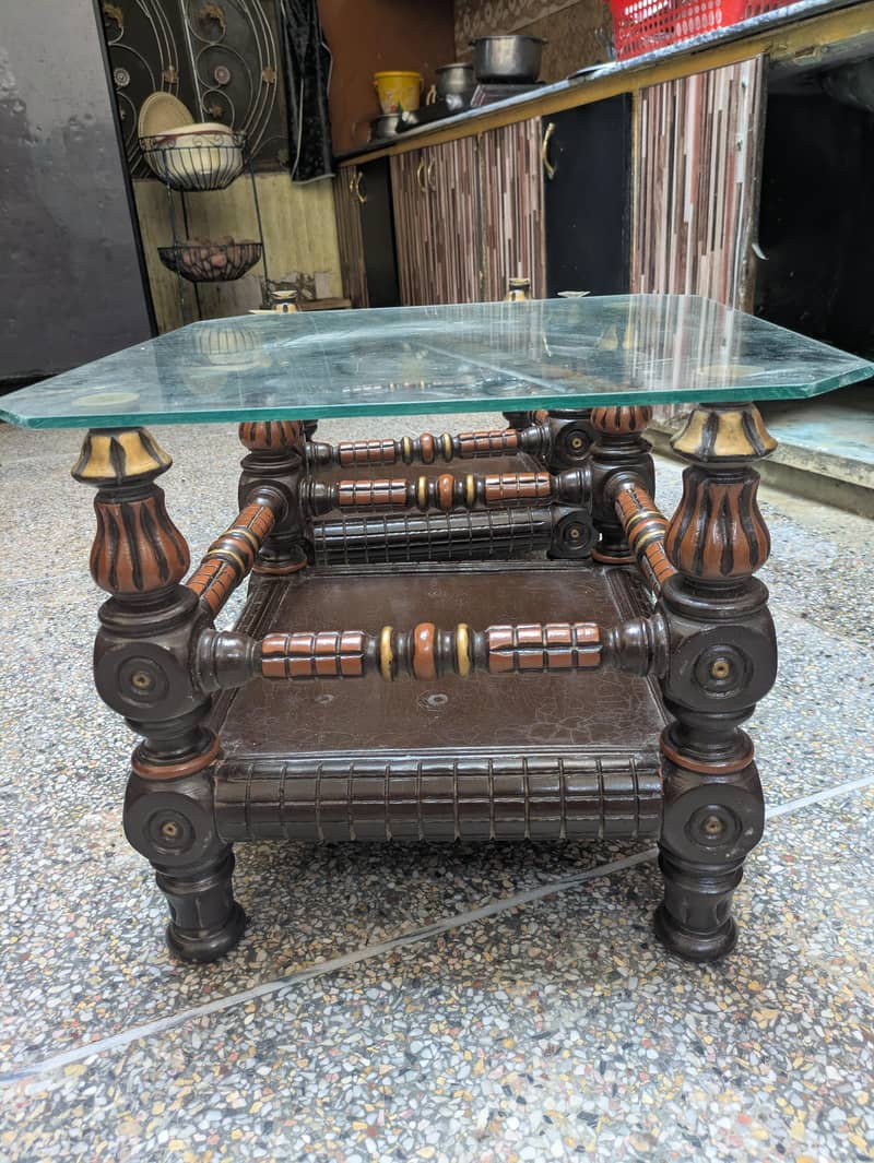 Glass table pure wood,Tea table 3 piece 2
