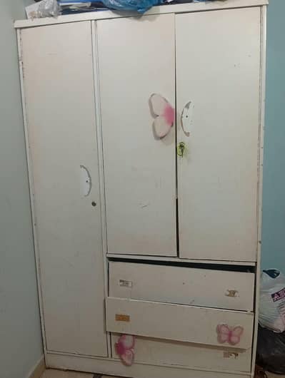 3 door white wooden wardrobe with drawers for sale