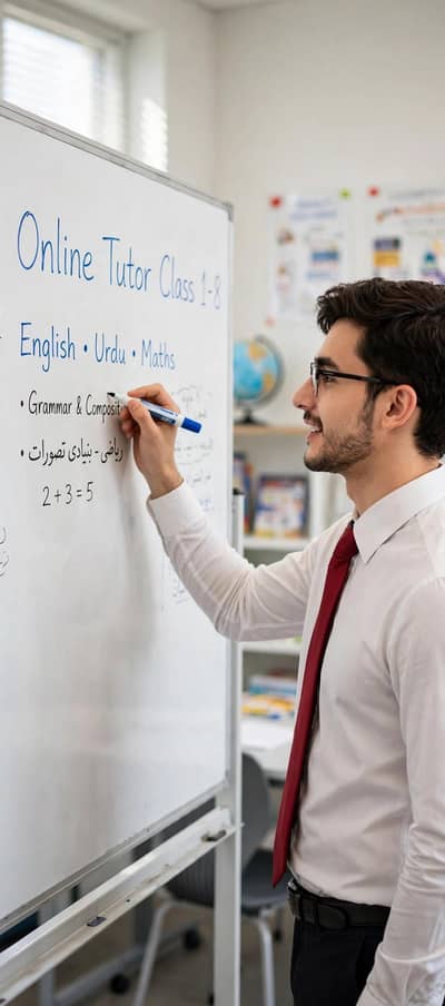 online tutor class 1 to 8 English,Urdu, Maths