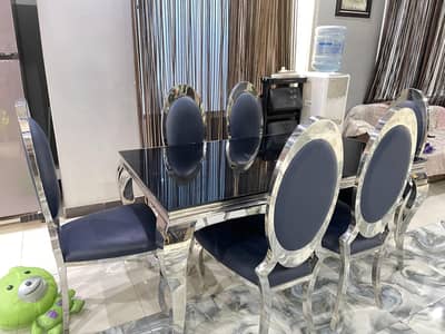 6 Seater Black Glass Dining Table