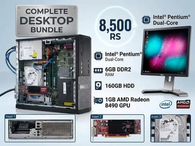 • Complete Budget PC Setup (6GB RAM / Dual Core / 1GB GPU + Dell Moni