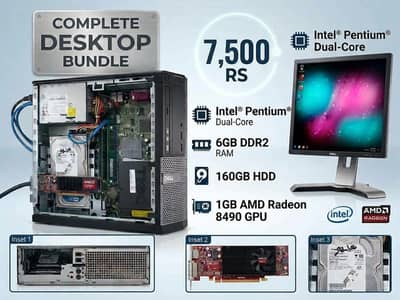 • Complete Budget PC Setup (6GB RAM / Dual Core / 1GB GPU + Dell Moni