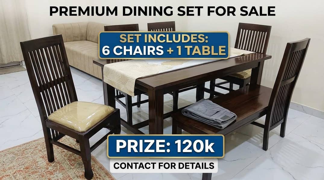 Solid Wood 6-Seater Dining Table Set – Excellent Condition 0
