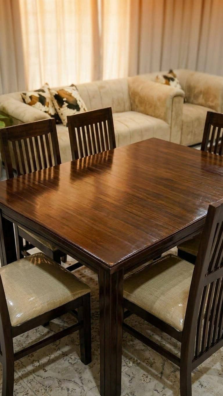 Solid Wood 6-Seater Dining Table Set – Excellent Condition 1