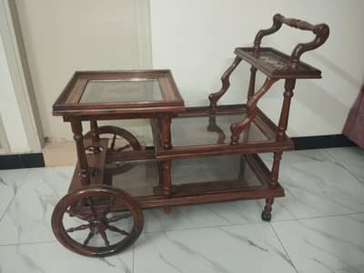 sheesham wood tea trolley