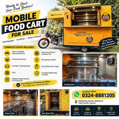 Mobile Food Cart for Sale | Fully Equipped Fast Food Cart | On Wheels