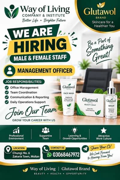 We Are Hiring management officer Male & Female both can apply