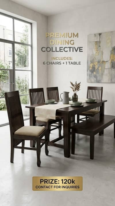 Luxury 6 Chairs Dining Table Set - Solid Wood - Modern Design