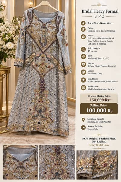 Designer Bridal Dress | Heavy Zardozi & Handwork | 3PC Formal Suit