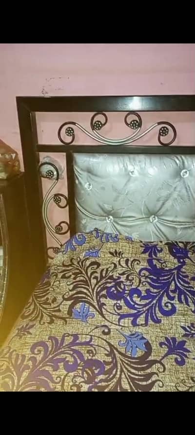Iron Queen Bed with Cushion Headboard - Latifabad Hyderabad