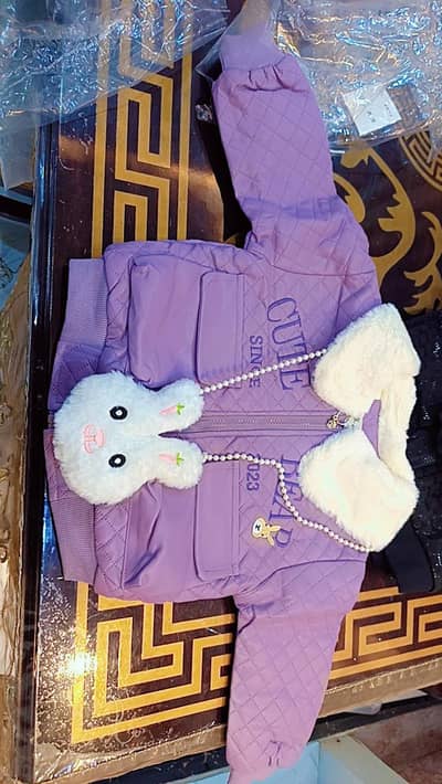 Premium Quality Girls Winter Puffer Jacket with Cute Bunny Purse