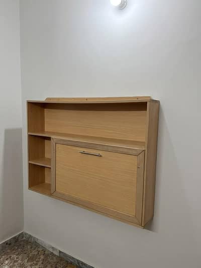 Ash Wood Foldable Study Table with Storage – Wall Mounted