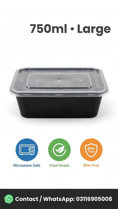 N> Black Rectangular Container - Food Grade Box - Takeaway Box