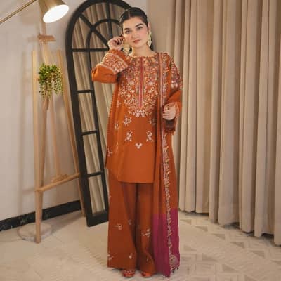 Zellbury 3-Piece Embroidered Dhanak Winter Suit For Women