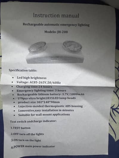 Emergency LED light with lithium battery  backup