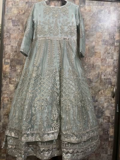 Aqua blue Embroidered long Maxi/Frock for wedding