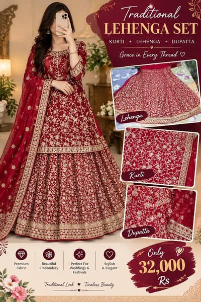 Bridal Lehnga Semi Stitched (Red)