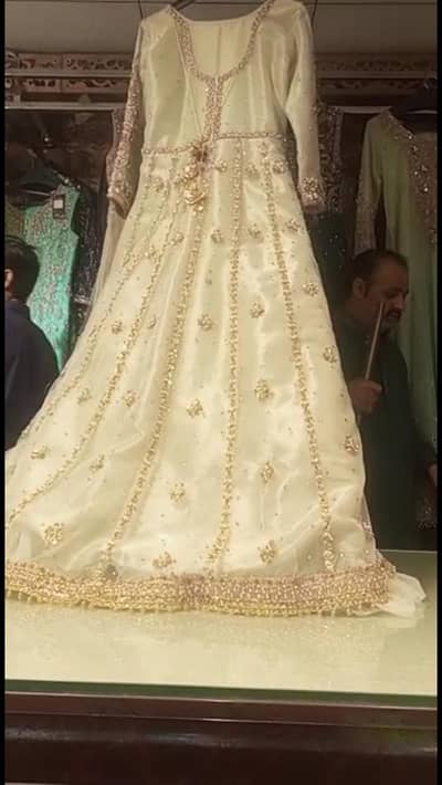 Elegant White & Golden Embroidered Maxi – Bridal/Wedding Wear