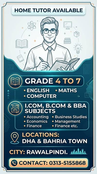 Home Tutor Available in DHA & Bahria Town Rawalpindi
