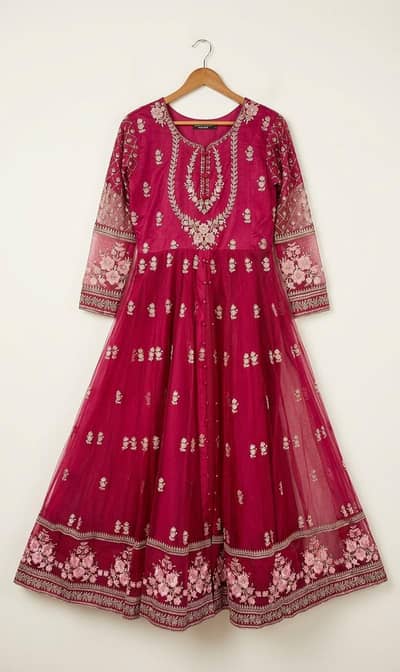 Fancy Embroidered Maroon Maxi 3 Piece Suit