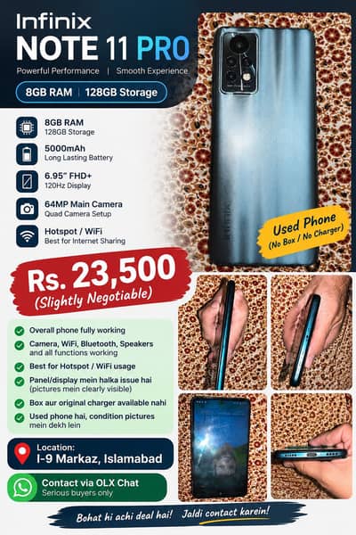 Infinix Note 11 Pro 8/128 | Hotspot Phone | I-9 Markaz Islamabad |