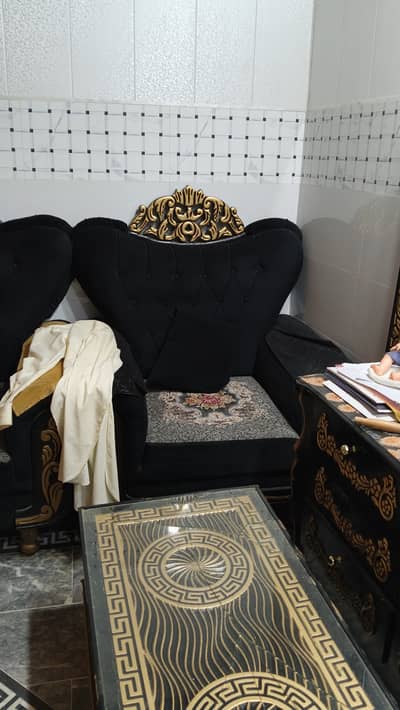 Luxury Black & Golden Bedroom Furniture Set – Bed,Sofa,Dressing&table