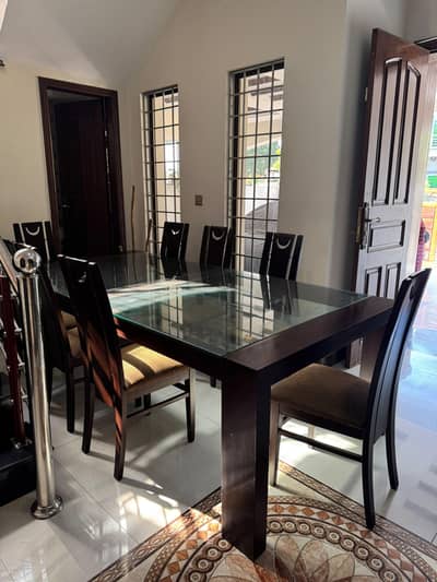 8 seater Dining Table with Glass top-Solid wood-Excellent Condition