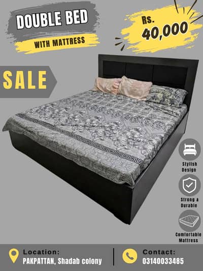 Queen Size Double Bed For Sale With British Mattress