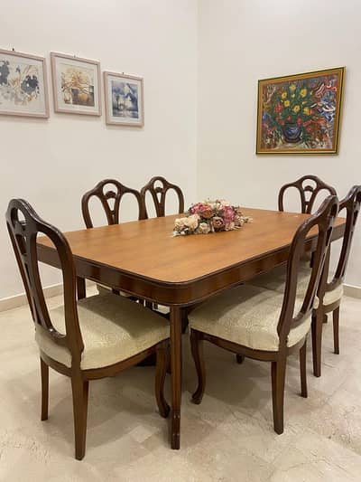 Solid Wood Dining Table & 8 High-Back Chairs – Excellent Condition