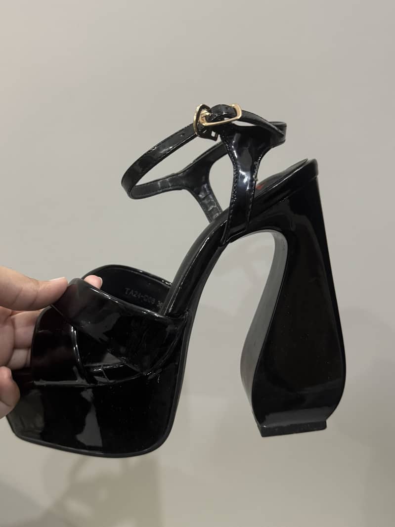 Black Platform Block Heels 1