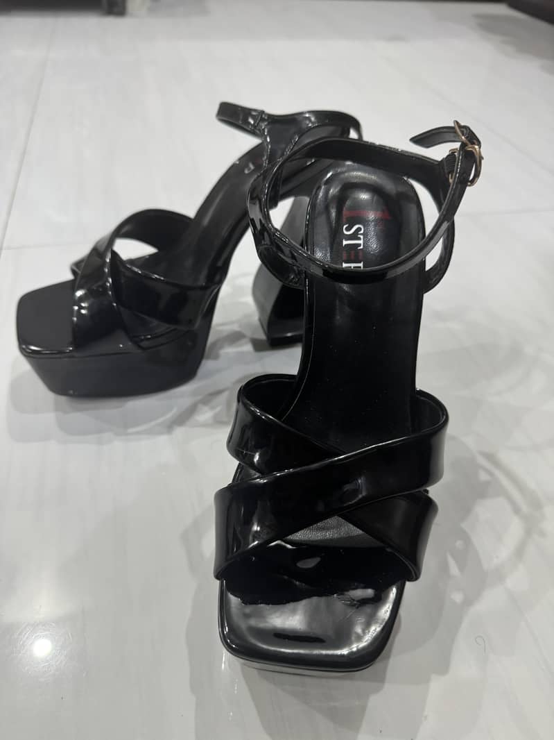 Black Platform Block Heels 4